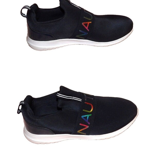 Nautica Navy Black Rainbow Slip On Size 5 Tennis Shoe Unisex Big Kids Waffle - Picture 3 of 12